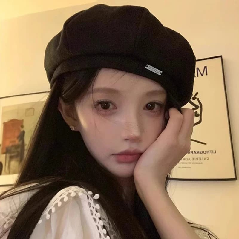 Autumn Winter Women Berets Winter Hats Vintage French Plaid Top Cap Painter Hat  Street Octagonal Beret Caps