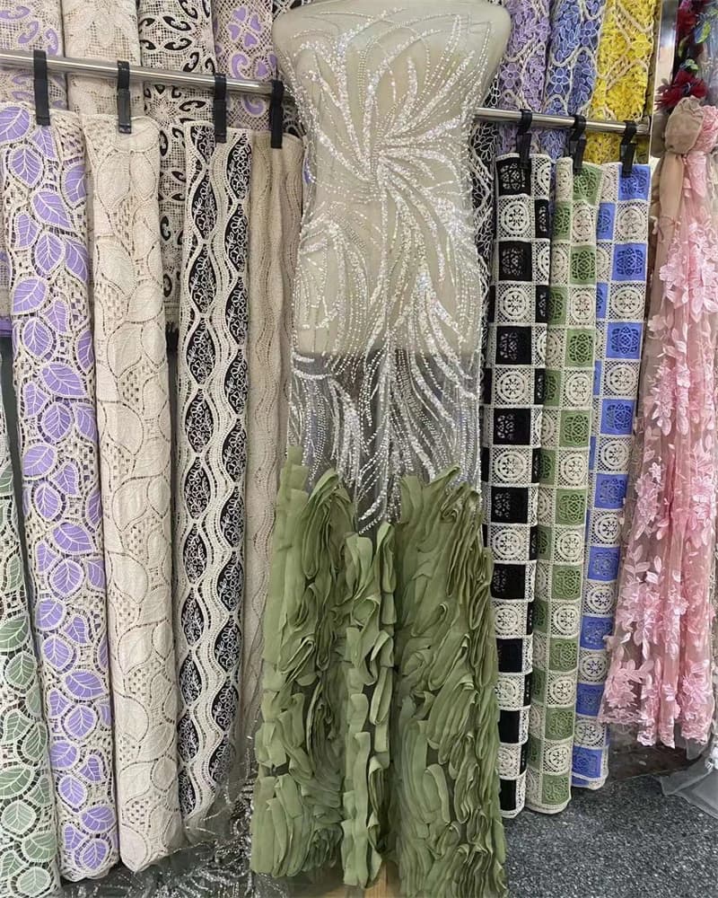 Brangdy African French Tulle Embroidery Beaded Lace Fabric, Nigerian Sequins, Wedding Party Dress, Elegant, 2024