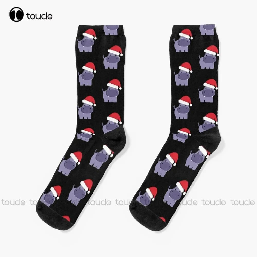 New Christmas Hippo Socks Black  Women Personalized Custom Unisex Adult Socks Teen Socks Halloween Christmas Gift
