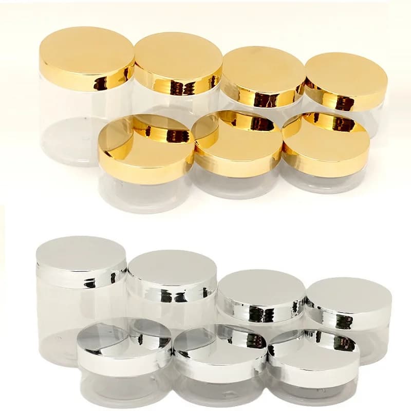 Makeup Clear Plastic Cream Jar Shiny Gold Lid Empty Cosmetics Container Wide Mouth Bottle Face Cream Pot Packaging 50ml~250ml