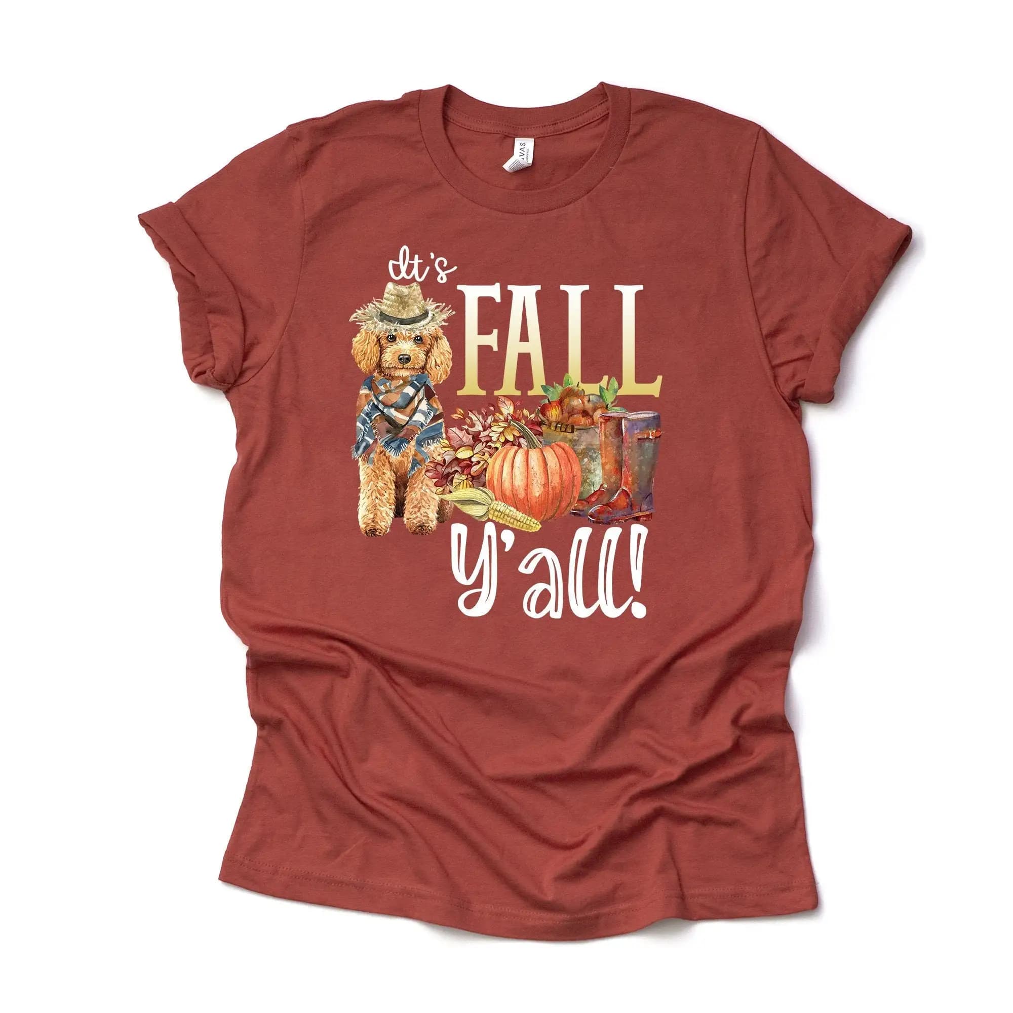 It'S Fall Y'All Super Cute Goldendoodle In Hat With Pumpkins Design On Premium Bella Canvas Unisex Shirt 3 Color Choices
