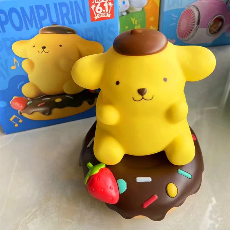 Sanrio Anime Figures Hello Kitty Pompom Purin Cartoon Characters Music Box Toy Model Doll Collect Ornaments Decoration Kids Gift