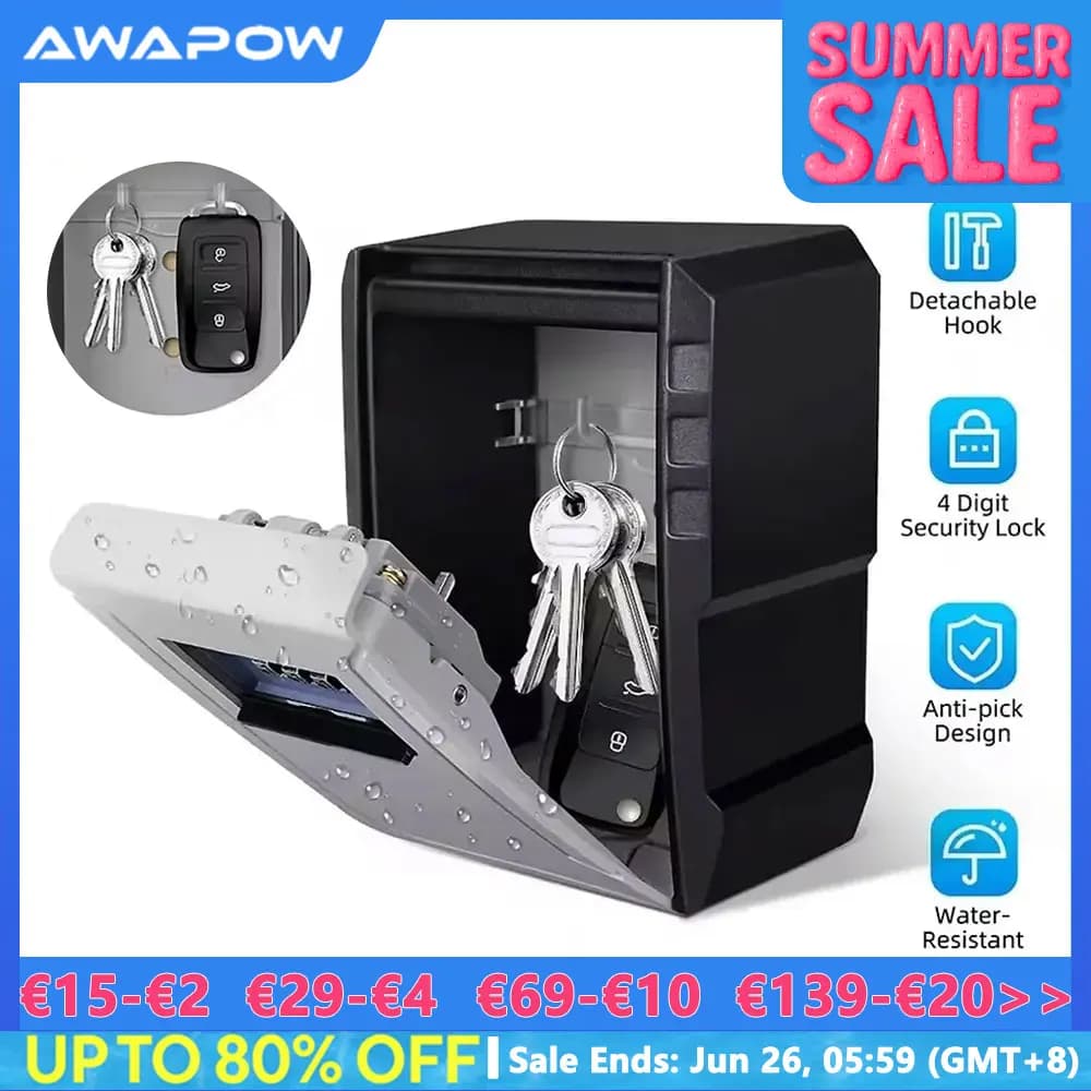 Awapow Metal Password Key Box Wall Mounted 4 Digits Password Lock Storage Box Waterproof Anti Theft Large Capacity Safe Keybox