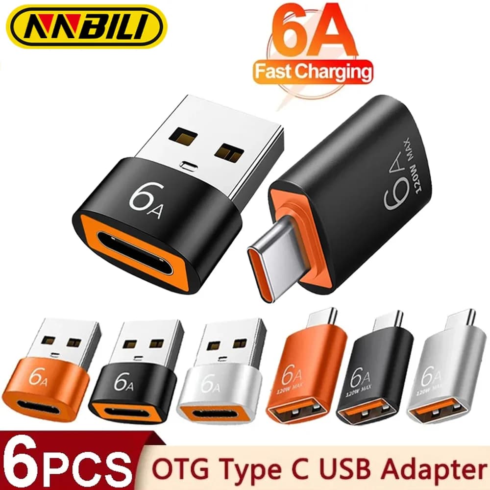 NNBILI 6A USB To Type C OTG Adapter 120W USB-C Male To Type-c Female Charger Converter for Macbook Samsung Data Transfer Adapter