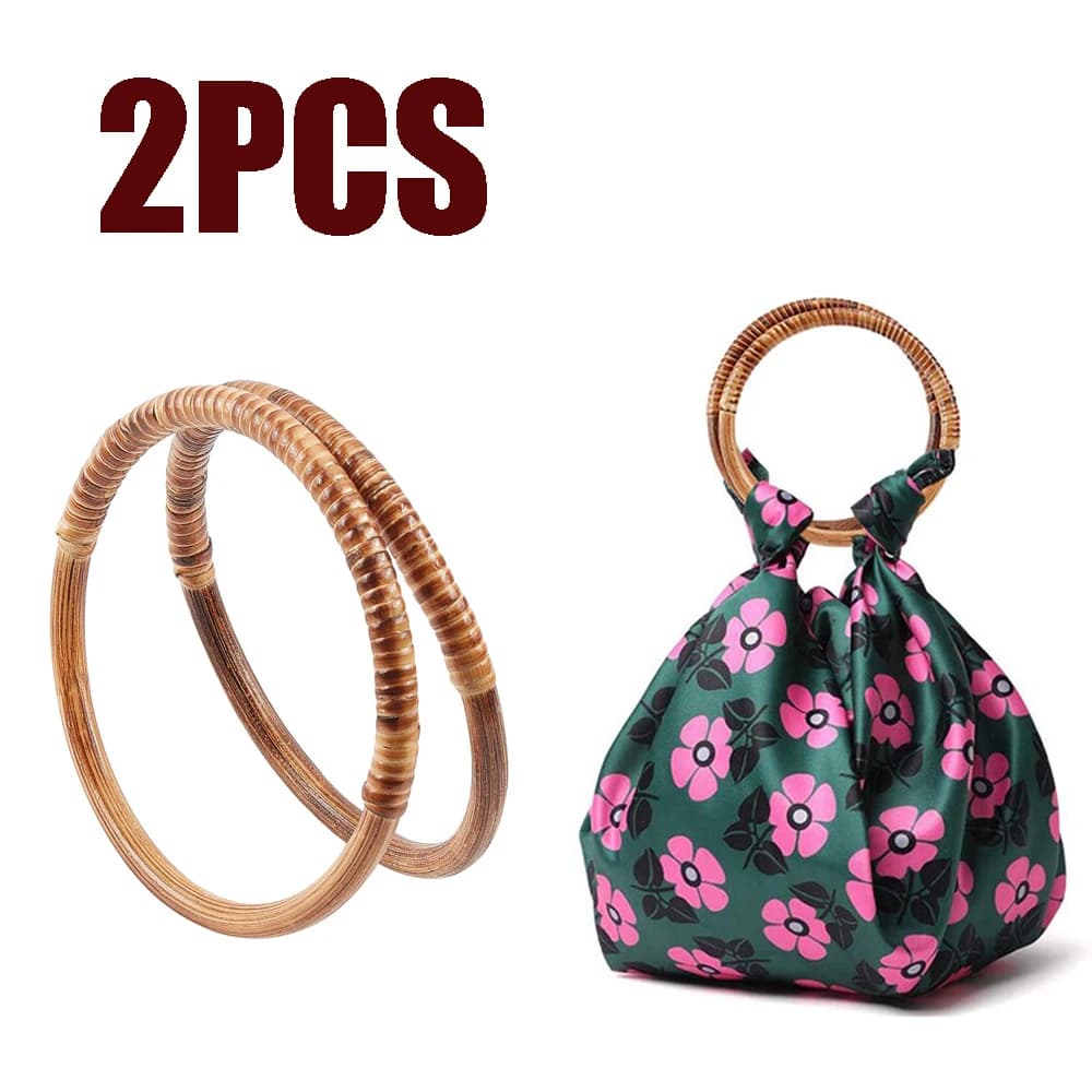 2PCS Rattan Woven Wood Round Shaped Handles 6Inch Replacement Decorative Handles for Handmade Bag DIY Crocheted Purse Accessory