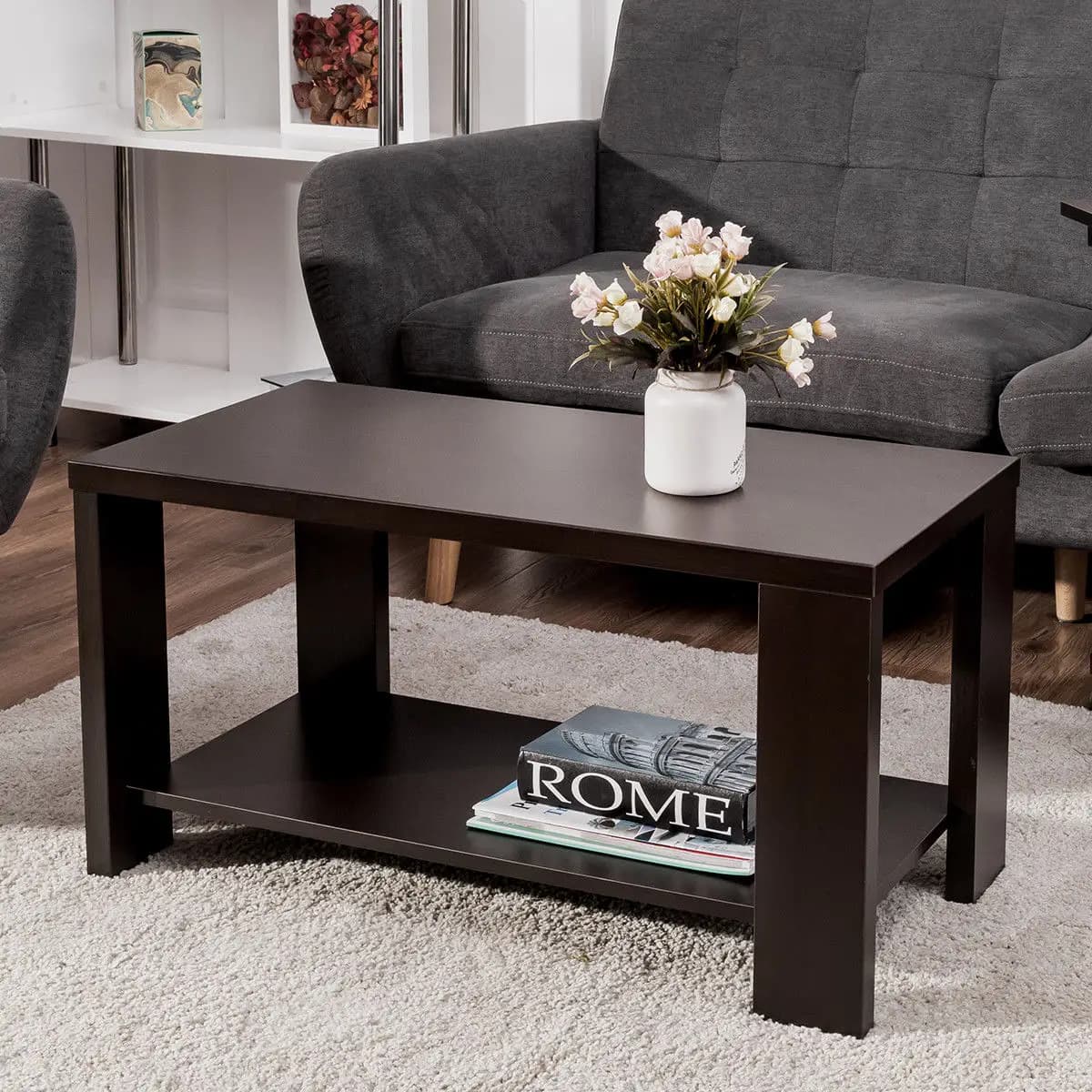 Giantex Coffee Table Rectangular Cocktail Table Wood Modern Living Room Furniture with Storage Shelf