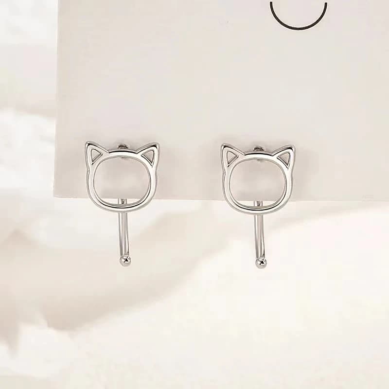 Fashion Simple Hollow Cute Cat Stud Earrings For Women Girls Silver Color Small Earrings Teen Jewelry
