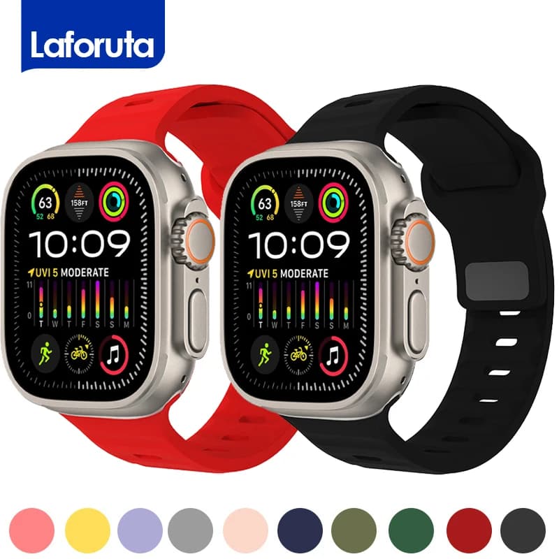 New Original Strap For Apple Watch Ultra 49mm Sports Silicone Bracelet iWatch Series 9 8 7 45mm 41mm 6 5 4 3 SE2 44mm 40mm Band
