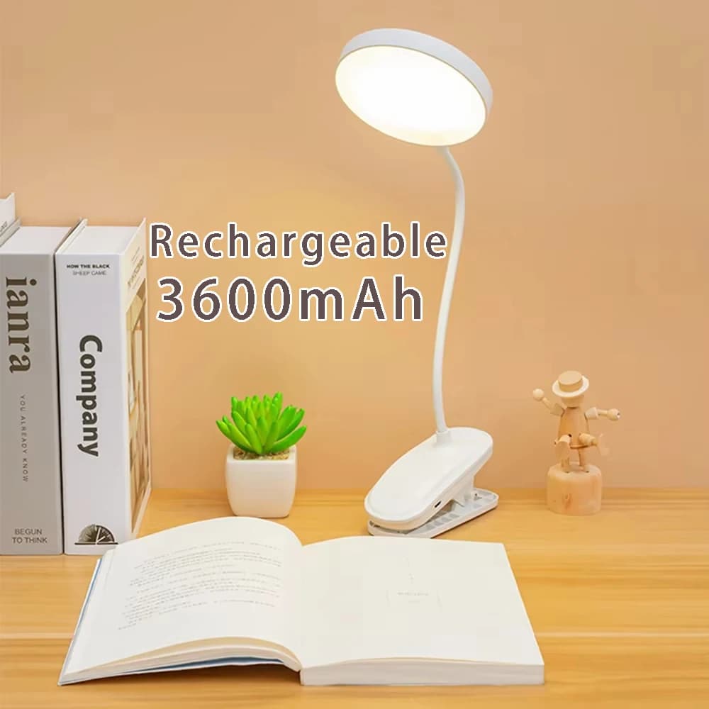 Portable USB Table Lamp Desk Lamp Plug-in/Rechargeable Clip Bed Reading Night Light LED Touch 3 Modes Dimming Eye Protection