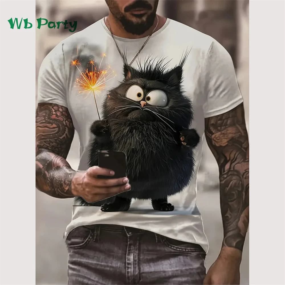 Cat Print T-shirt Men Short Sleeve Men's Summer T-shirts Cat Shirts Graphic Tee Men's Summer Clothes Men Short Sleeve T-shirt