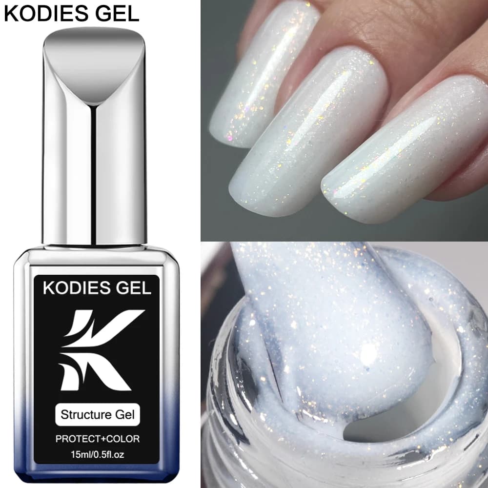 KODIES GEL Kitty White Rubber Base Gel Nail Polish Pearl Shine 15ML Semi Permanent UV Self Leveling Structure Construction Gels