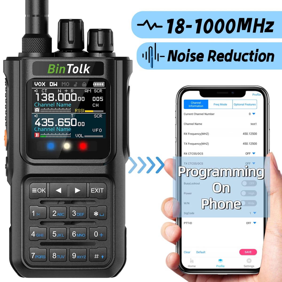 BinTolk BT8000 Walkie Talkie 10W Full Band Bluetooth Programme Noise Reduction Type-c Charger Portable AM FM Communication Radio