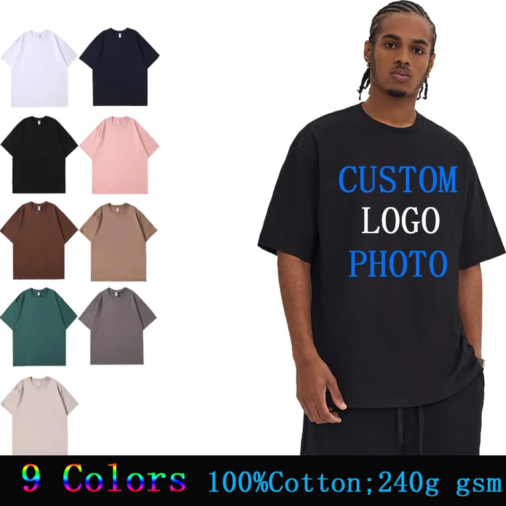240g Gsm 100% Cotton Dropped Shoulder Loose Short Sleeve Tops Tee  Custom Order Design Yourself Unisex O-Neck Men T-Shirt
