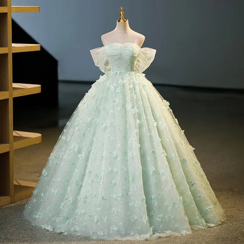 New Green Vestido De Quincenera Classic Off The Shoulder Long Ball Gown With Butterfly Elegant Simple Robe De Bal Customized