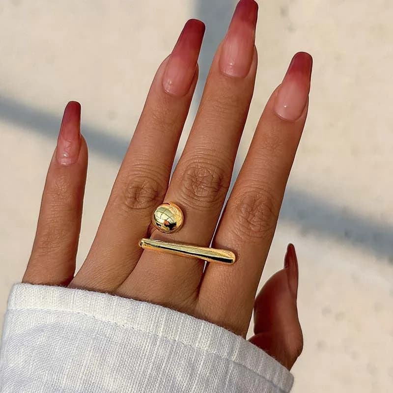 Creative Irregular Geometric Ball Open Ring for Women Men Punk Gold Color Line Adjustable Couple Finger Ring Jewelry Accessories