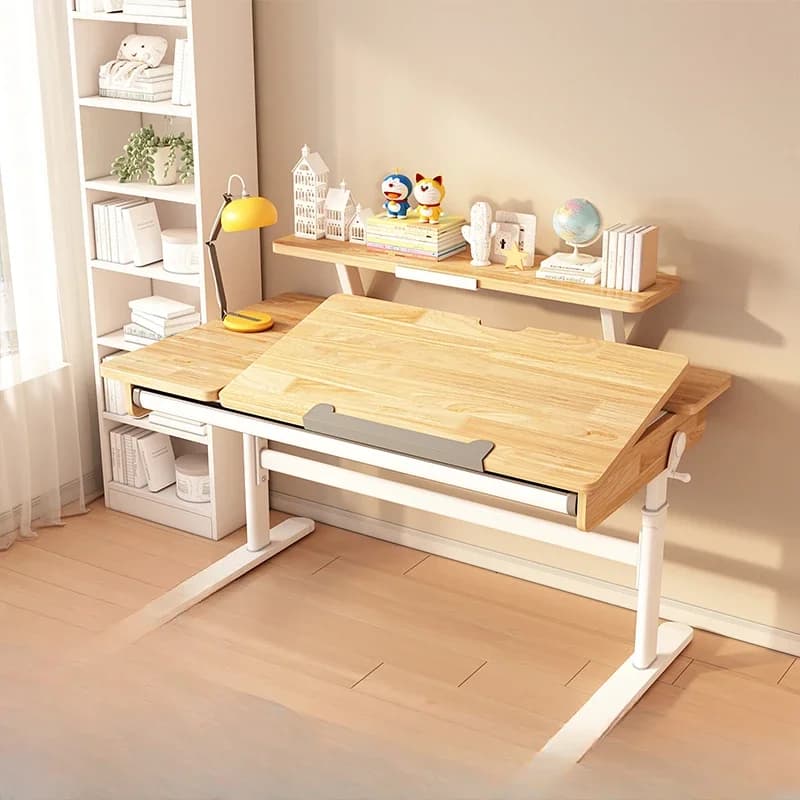 Rubber wood children's study table Primary school student desk Lifting table Solid wood writing table Household desks