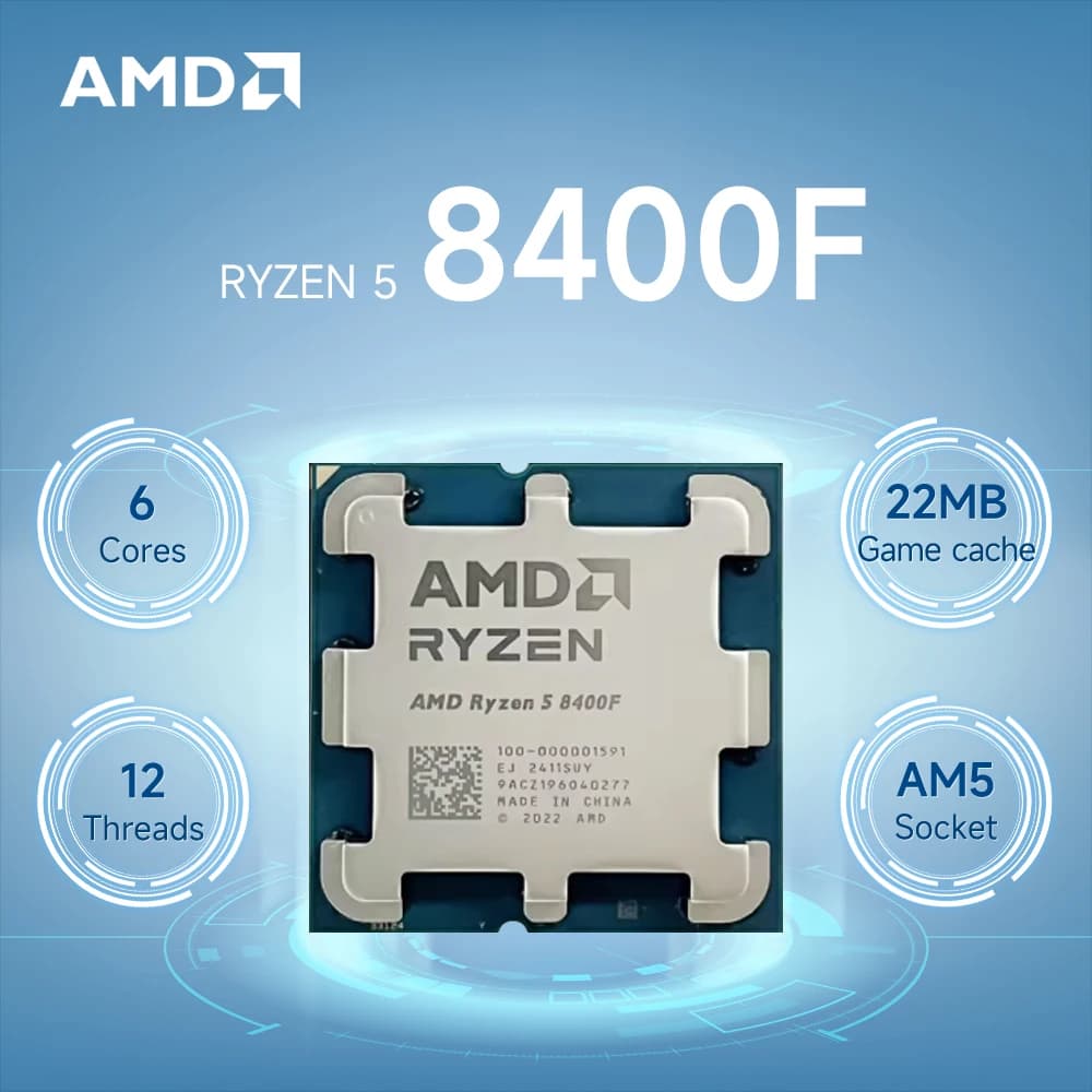 AMD Ryzen 5 8400F NEW CPU 4.7GHz 6-Core 12-Thread R5 8400F L3=16M 4NM Socket AM5 DDR5 Processor 65W but without cooler