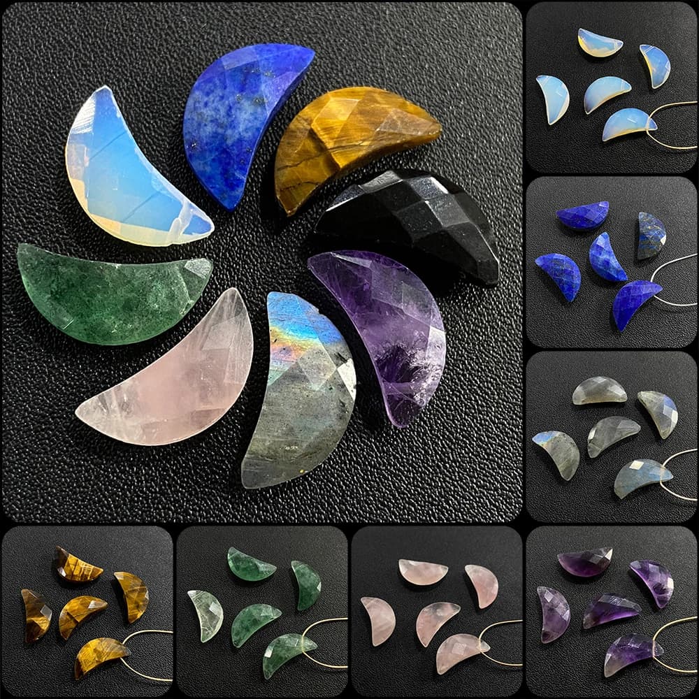 Top Drilled Moon Shape Stone Bead Natural Rose Quartz Amethyst Labradorite Pendant For Jewelry Making Earrings Necklace DIY 2pcs