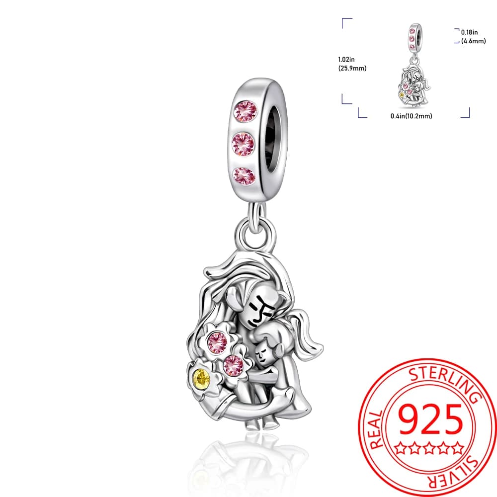 Warm 925 Sterling Silver Sparkling Mother Daughter Embrace Pendant Fit DlY Bracelet Necklaces Boutique Gathering Festival Gifts
