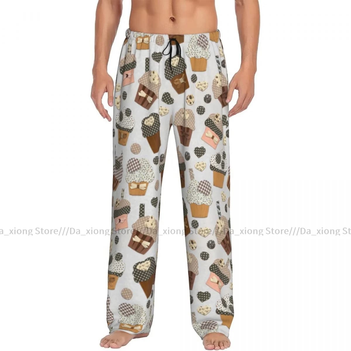 Men's Sleepwear Loose Sleep Pants Pajamas Cupcakes And Gifts Retro Style Long Lounge Bottoms Casual Homewear