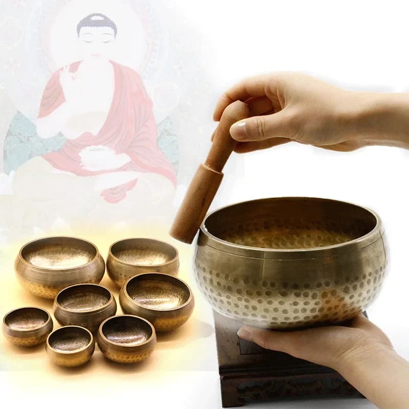 Meditation Buddhist Bronze Bowl Set Meditation Tibetan Bell Meditation Bowls Singing Ball Chakra Set Sound Healing Instruments