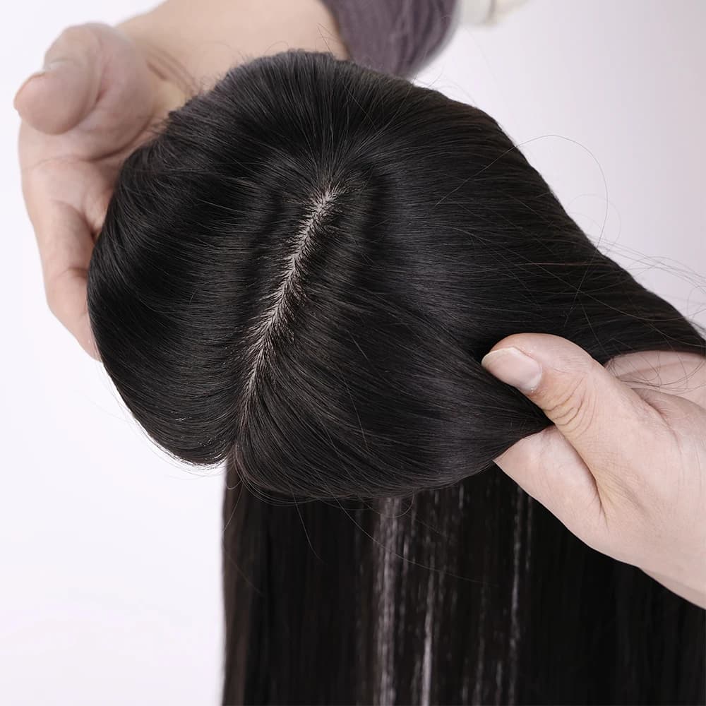 15x16cm Straight Brazilian Virgin Human Hair Topper for Women with Thinning Hair Silk Base Toupee with 5 Clips Ins in Stock