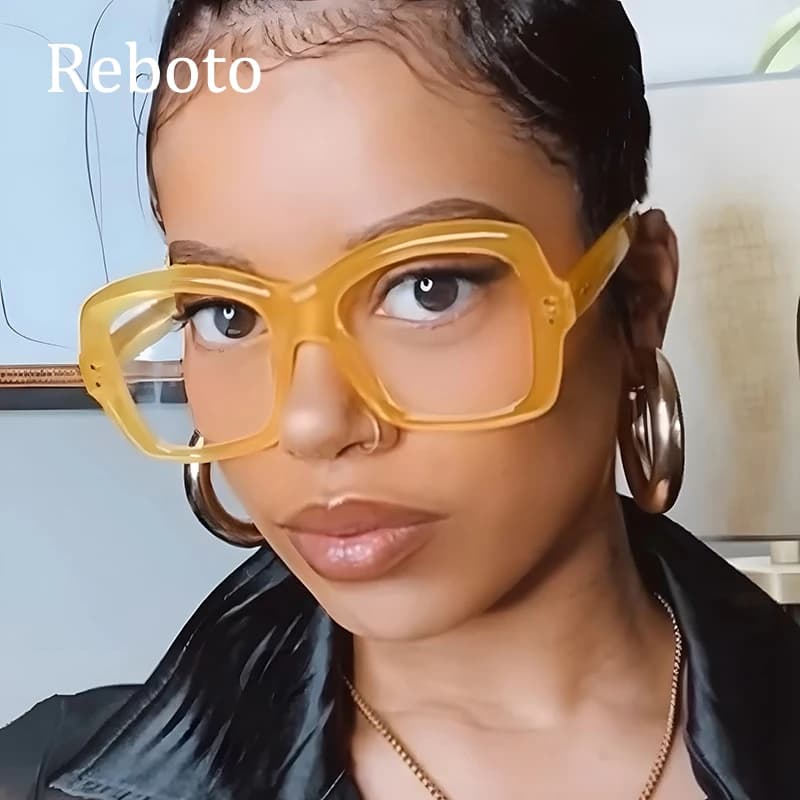 Oversized Irregular Glasses Women Fashion Orange Square Rivet Decorative Glasses Frame Vintage Optical Eyeglasses Female