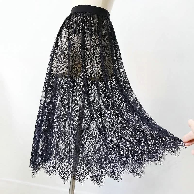 Women Floral Lace Layering Scalloped Hemline Shirt Extender Adjustable Layered Top Lower Sweep Half Slip Skirt A-Line Mini Under
