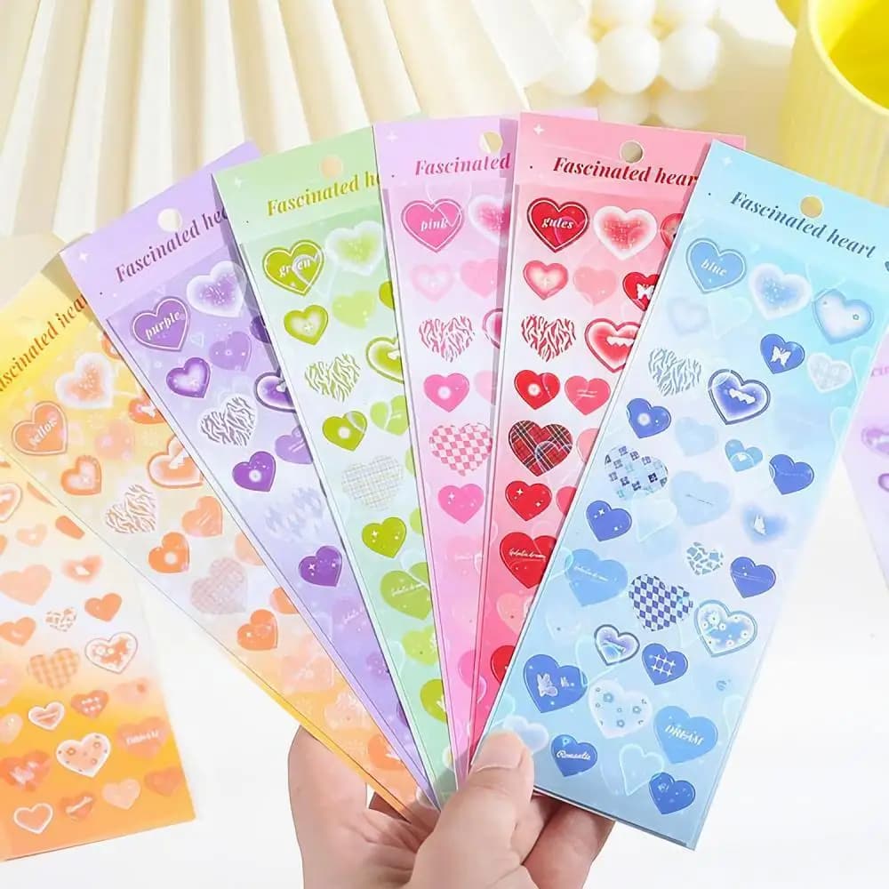 6 Sheets Kawaii Korean Style Heart Shape Deco Stickers For KPOP Toploader Decor Scrapbooking Notebook Notepad Iphone Decorations