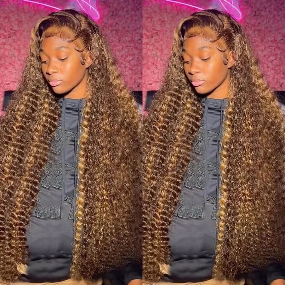 30 40 Inch Curly Highlight Wig Human Hair Honey Blonde 13x6 Lace Front Deep Wave 13x6 Hd Lace Frontal Wig Brazilian For Women