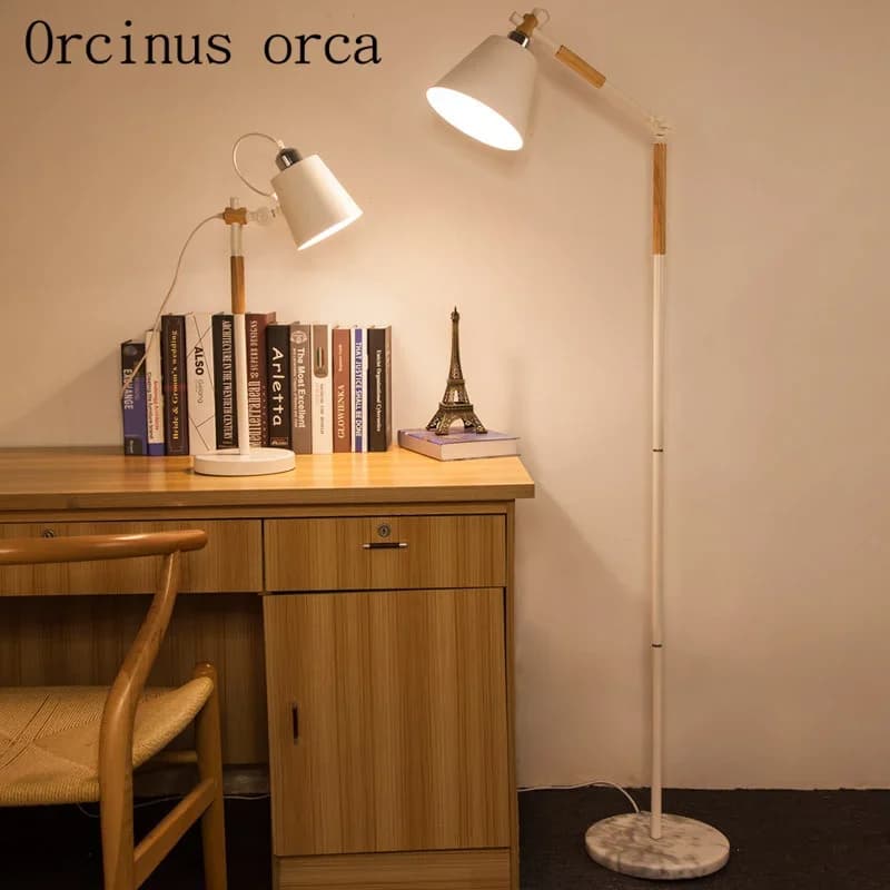 The study of solid wood floor lamp creative simple living room bedroom wooden floor lamp Nordic fashion personality
