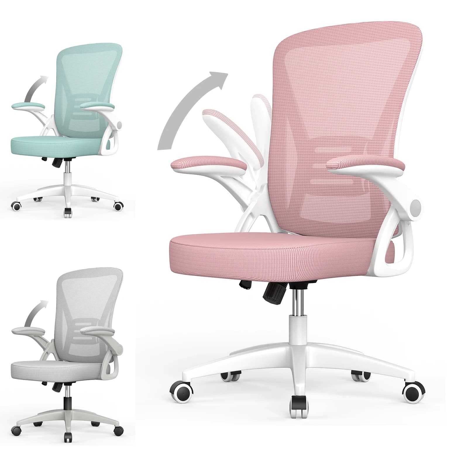 Ergonomic Office Mesh Chair, Liftable High Back Gaming Chair with Lumbar Support, Swivel Desk Chair Seat Depth Adjustable Home