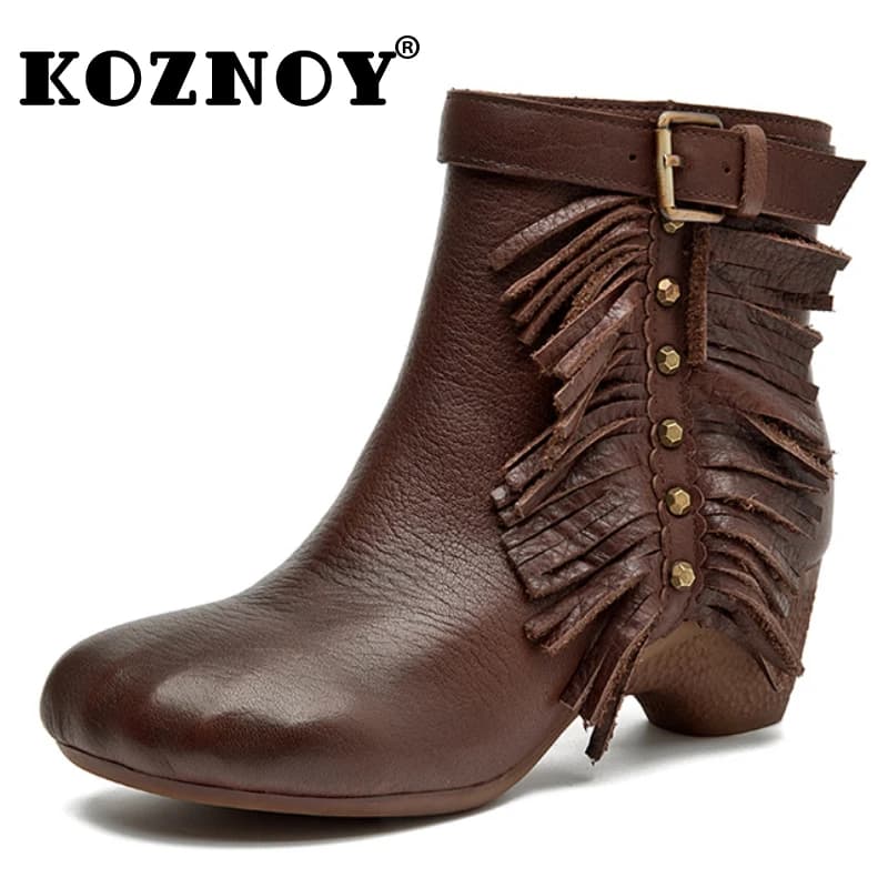 Koznoy 4.5cm Natural Genuine Leather Platform Wedge ZIP Ladies Ankle Booties Autumn Round Toe Spring Women Loafer Flats Shoes