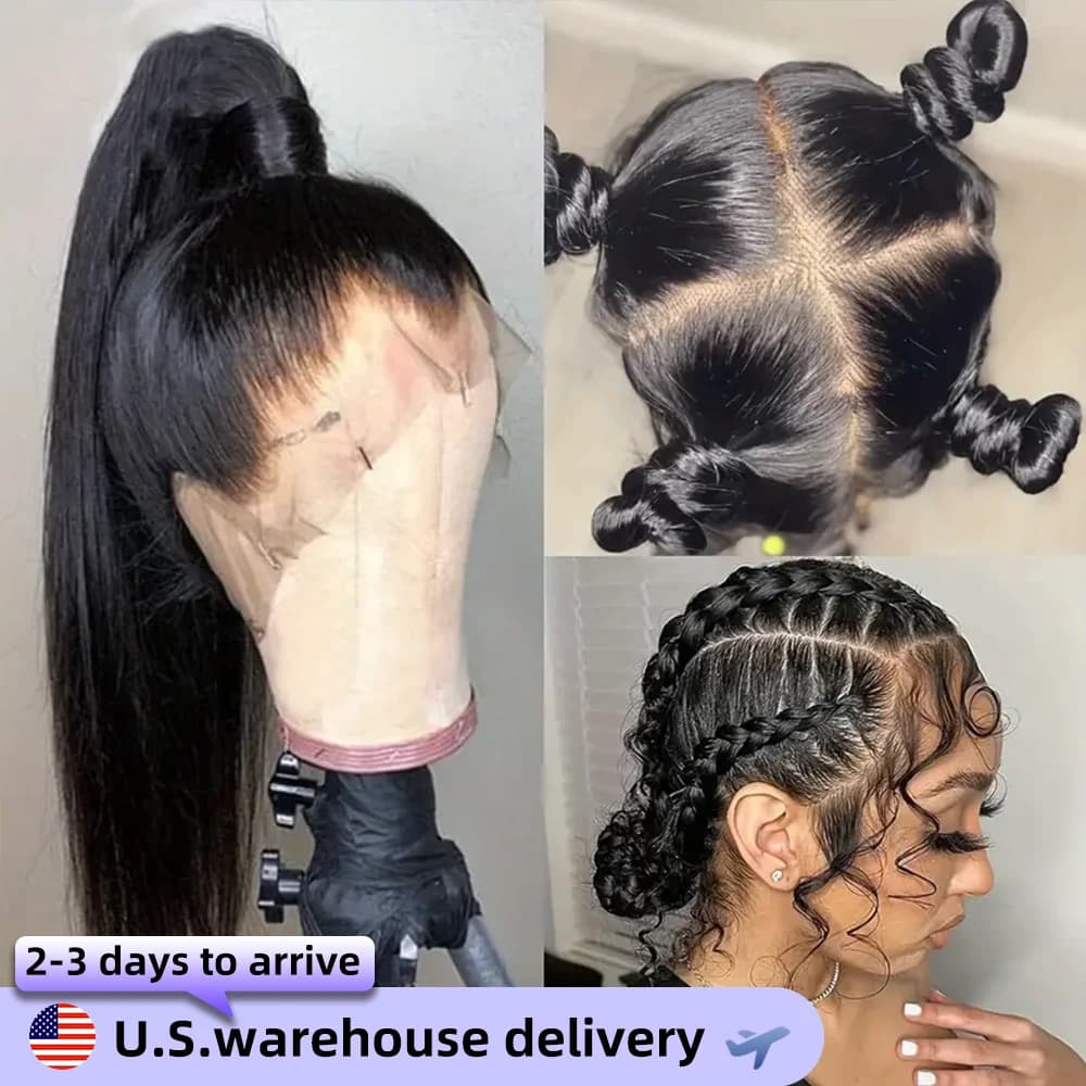 30 40 Inch 360 Full HD Straight Lace Frontal Wigs 200 Density 100% Human Hair Wig Brazilian PrePlucked Lace Front Human Hair Wig