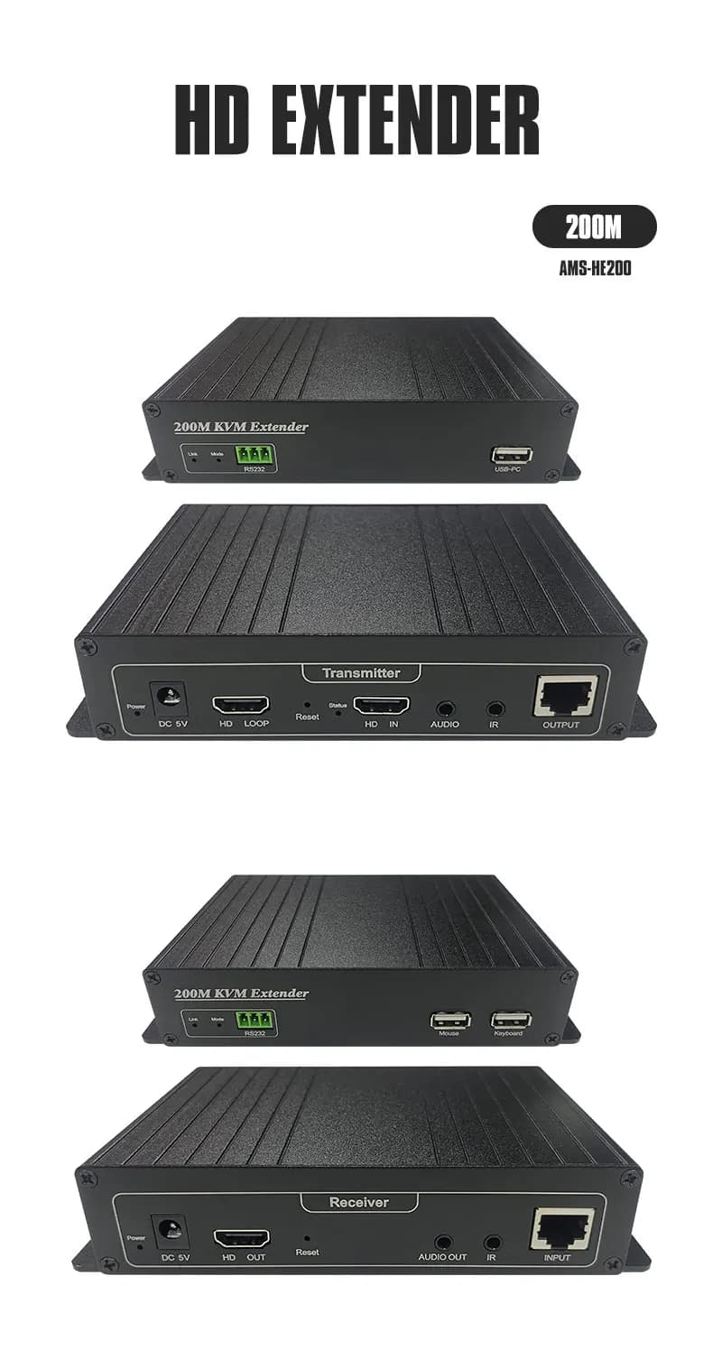 HD KVM Extender AMS-HE200 200M One-to-One or One-to-Many HD signal transmission Over CAT5e/6 Cable