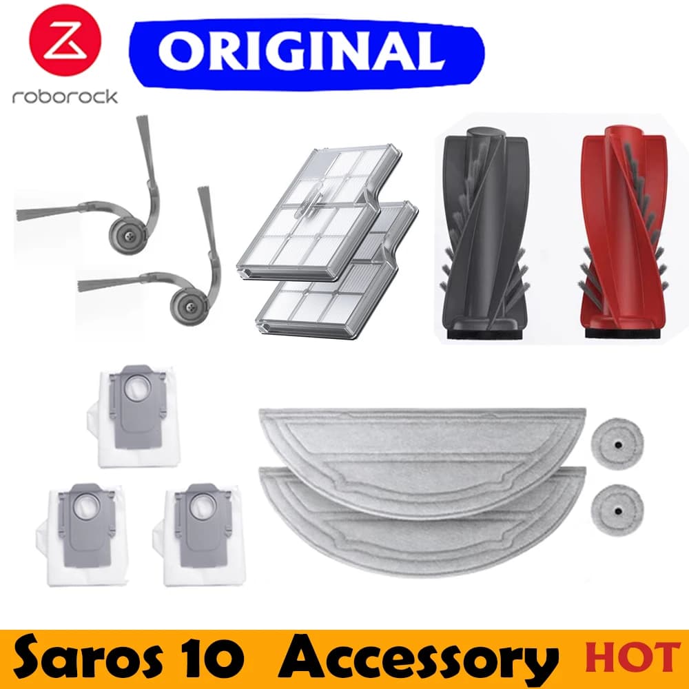 Original roborock Saros 10/s9 maxv ultra Accessories Mop Cloth Main/Side Brushes Hepa Filter,Dust Bag Vacuum Cleaner Spare Parts