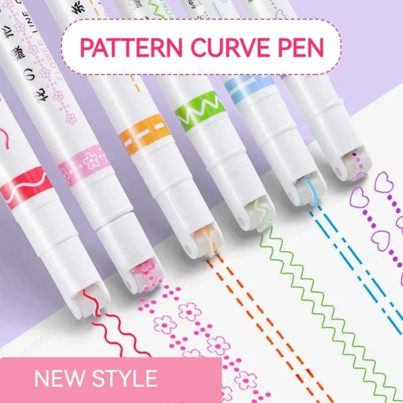 6Pcs/Set Flower Line Shape Highlighter Pen Roller Tip Curve Liner Marker Kawaii Korean Stationery School Office Supplies Gifts