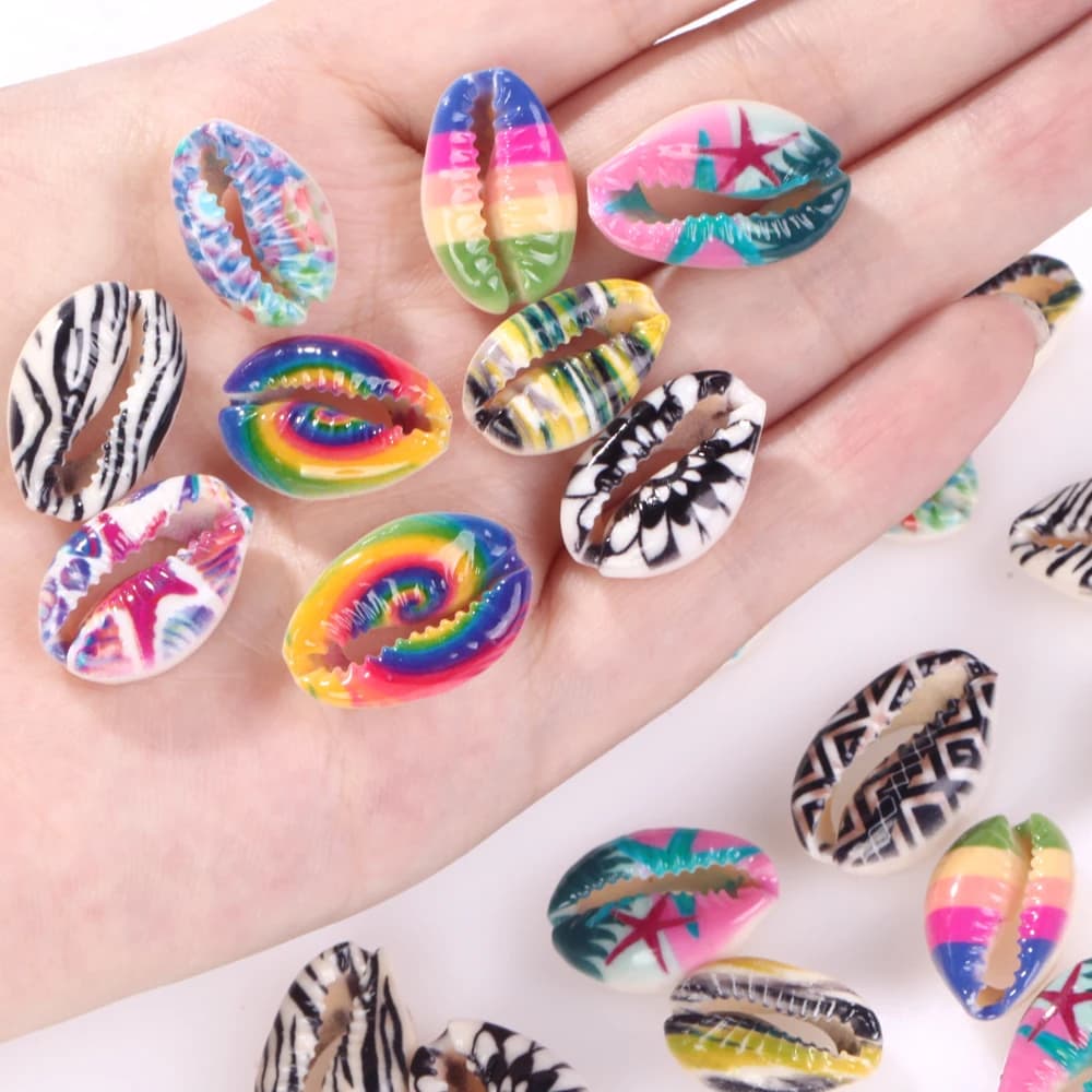 10Pcs 16-20mm Mix Color Painted Natural Sea Shells Conch Beads For Sandy Beach Jewelry Making DIY Necklace Bracelet Accessories