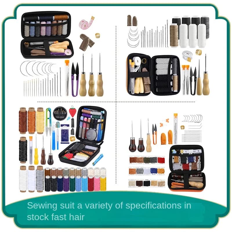 Handicraft DIY Thread Awl Big Eye Needle Combination Hand Sewing Kit Leather Set Sewing Tools Travel Ladies Scissors G18-3