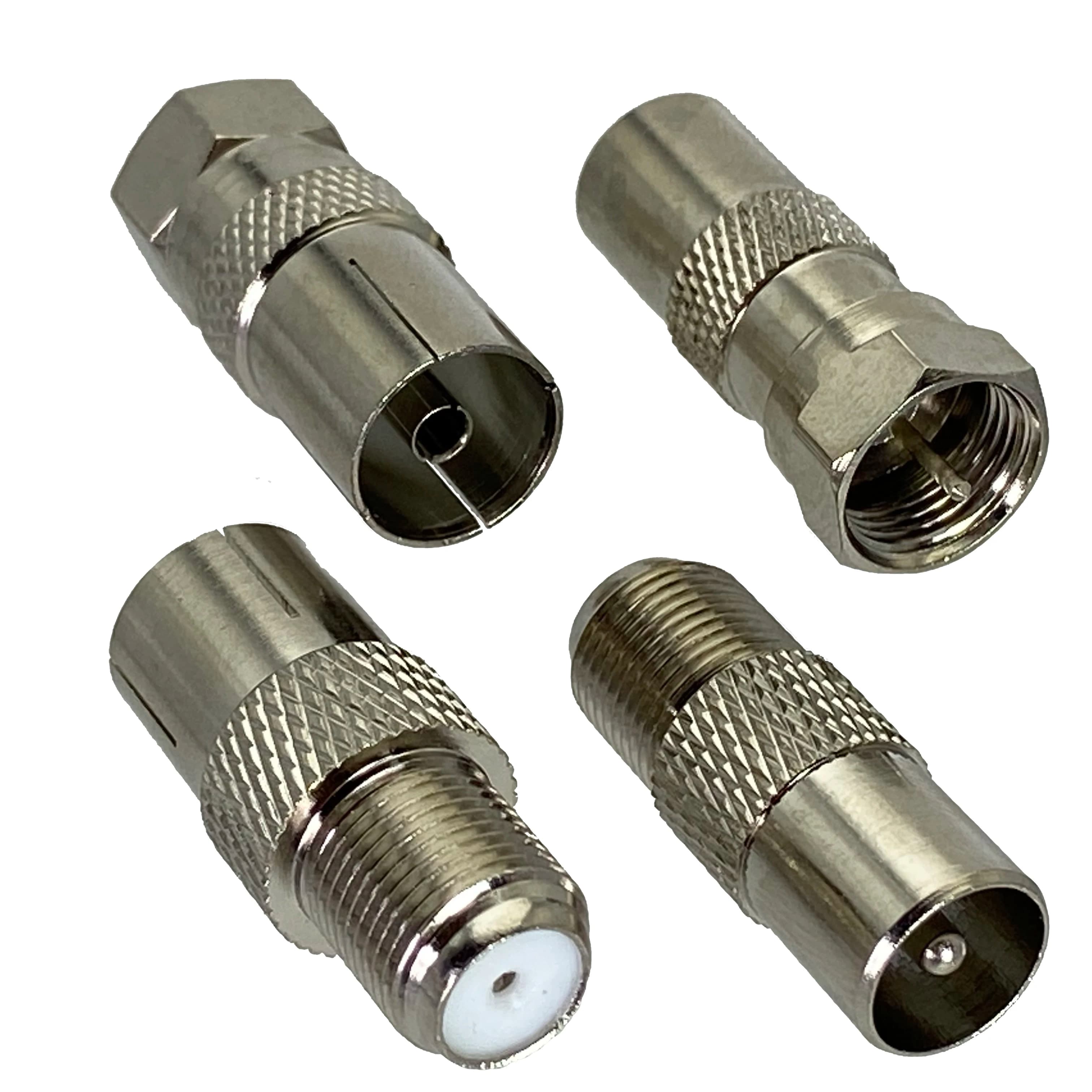 F TV to IEC PAL DVB-T Male Plug & Female Jack Striaght RF Adapter Connector Coaxial Wire Terminals 1Pcs