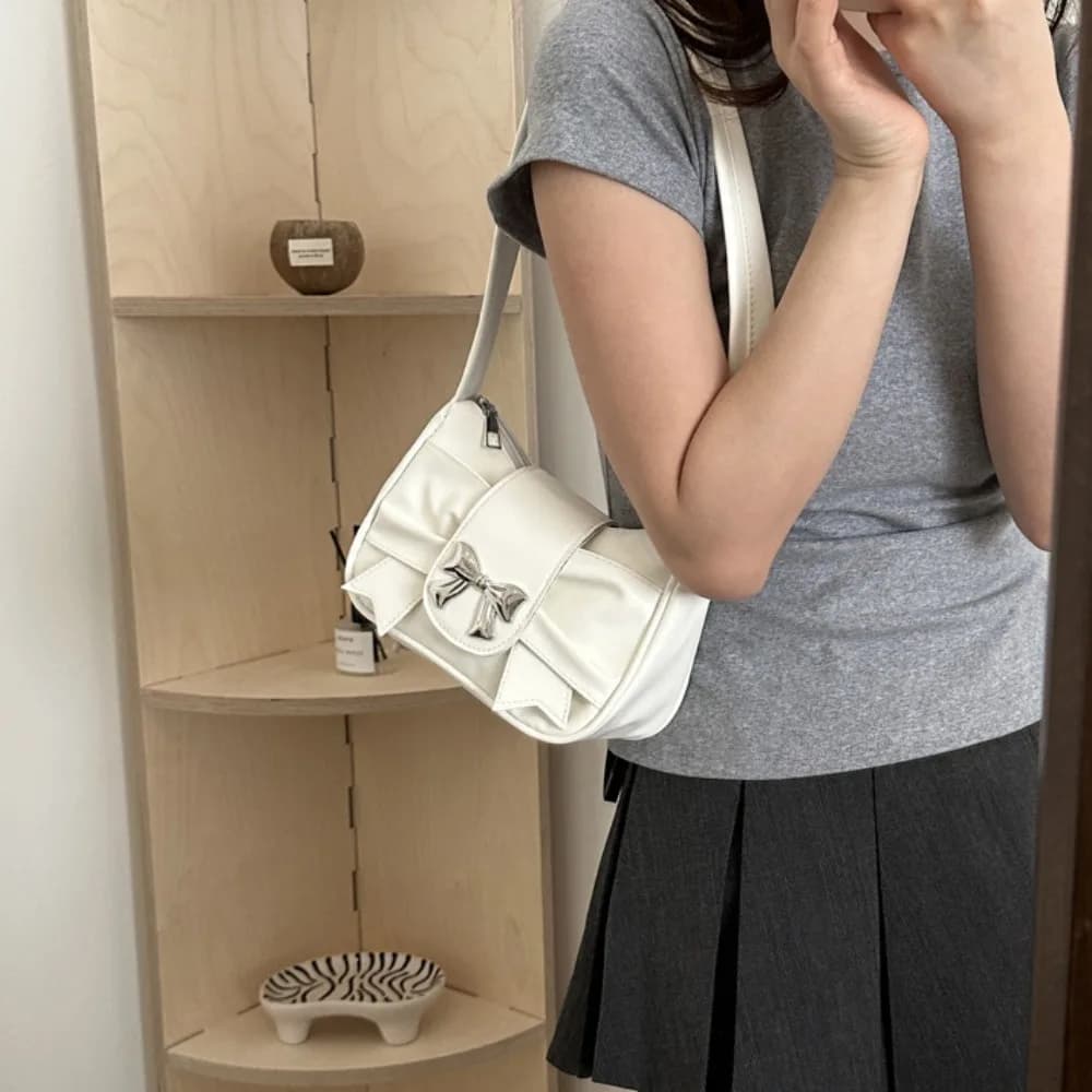 Trendy Bow Shoulder Bag Handbag Casual Underarm Bag Daily Commuting Bags PU Leather Lady Banquet Bag Business Women's Bags