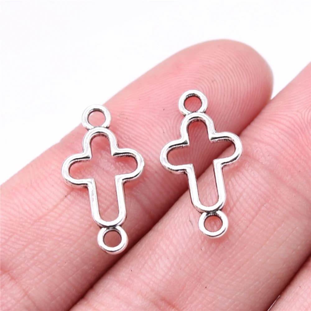 WYSIWYG 40pcs 20x11mm Hollow Cross Connector Charms For DIY Jewelry Making Antique Silver Color Zinc Alloy Charms