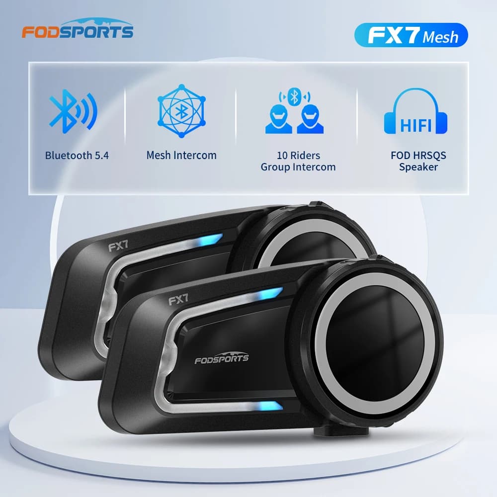 2pcs Fodsports FX7 Motorcycle Helmet Intercom Mesh Bluetooth Helmet Headset BT5.4 Interphone,10 Rider 2000M,FM Radio