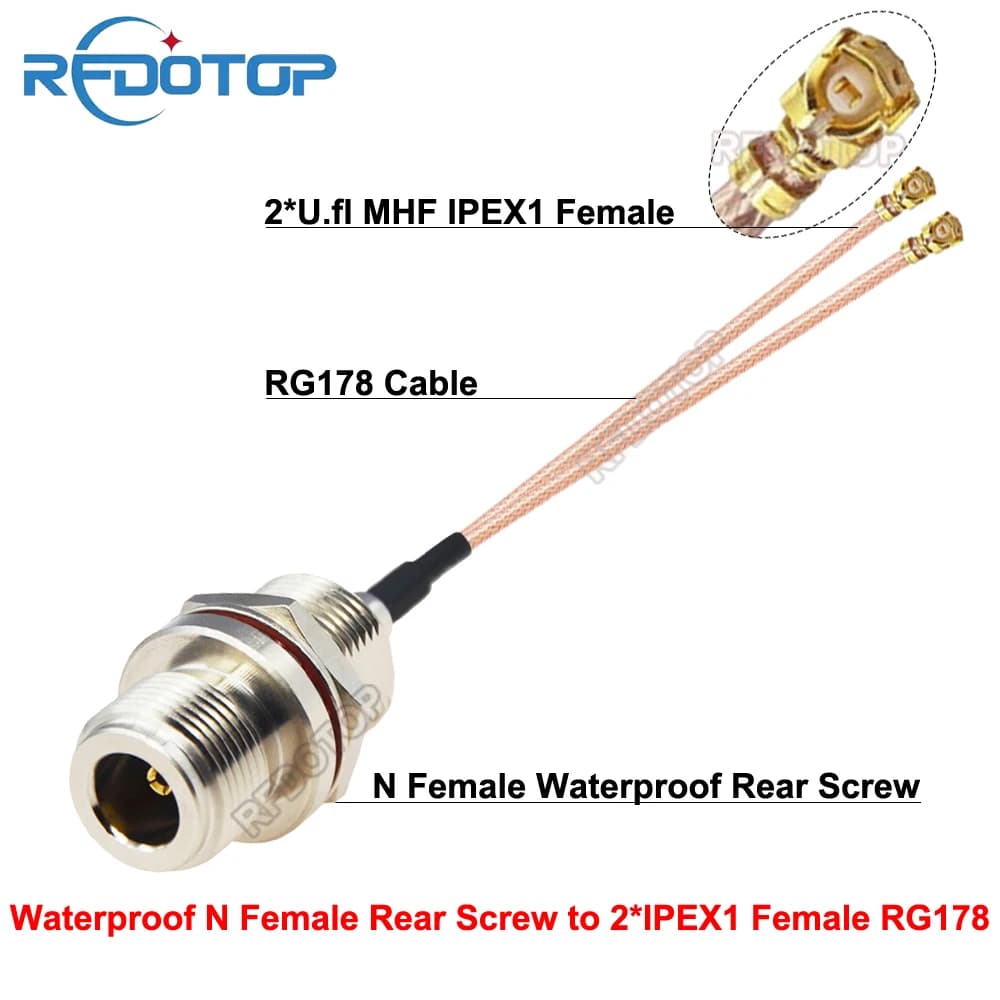 1PCS Rear Screw Nut Bulkhead L16 N Female Connector to 2*U.fl///IPEX1 Female RG178 Cable Extension Pigtail uFL-N RF Jumper