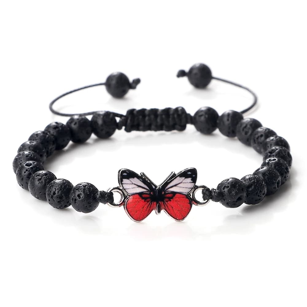Newest Red Butterfly Charm Bracelets Natural Stone Lucky Beads Bracelets For Women Men Braided Adjustable Rope Jewelry Pulseras