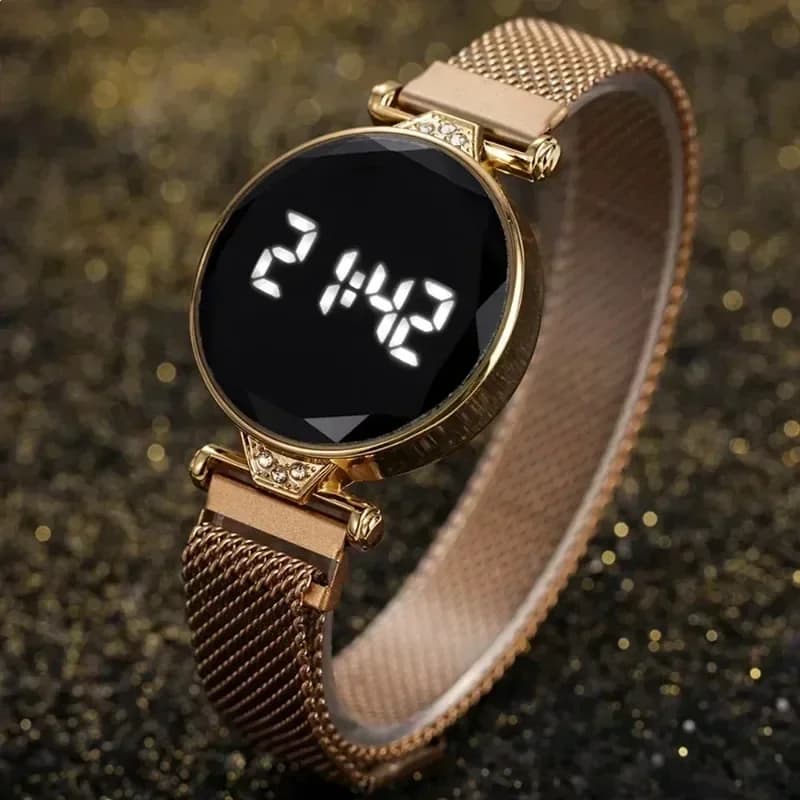 2024 Luxury Women's Watches Rose Gold Stainless Steel Ladies Wristwatch LED Digital Watch for Women Electronic Clock