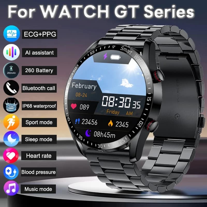 2025 New Voice Call Smart Watch Men GT Series 1.53 inch AMOLED Screen Sports Watch ECG+PPG Health Smartwatch For Android IOS