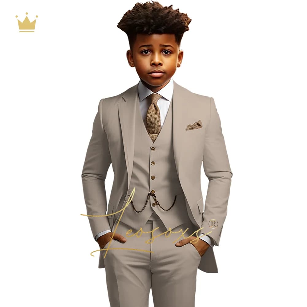 Men's formal suit 3-piece suit (jacket + vest + trousers) Customized comfortable formal suit for children aged 3 to 16
