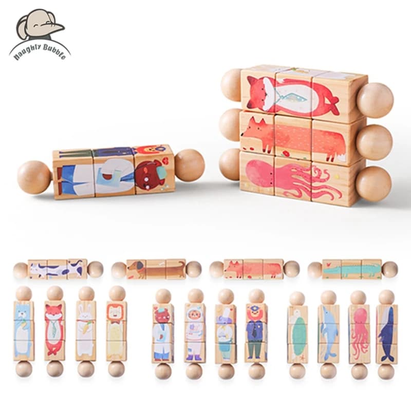Baby Wooden Rotating Jigsaw Puzzle Hand bell Toy Baby Mobile Musical Rattle Toy Montessori Puzzle Game For Babies Newbaby Gift