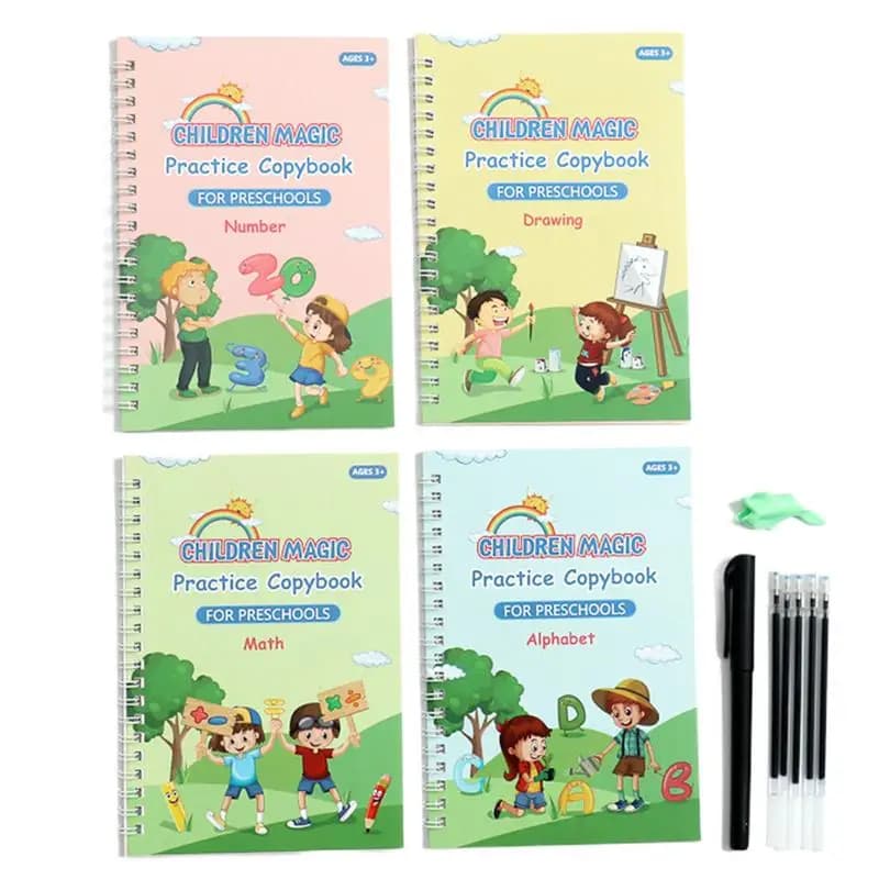 Grooved Kids Writing Books 4X Portable Grooved Practice Copybook Calligraphy Learning Kit Grooved Letter Tracing With